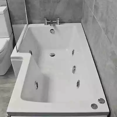 1500mm L Shaped Showerbath Bath + Whirlpool Spa + Lights Options • £609.99