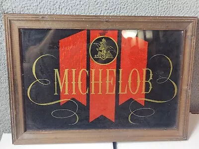 Vintage Michelob Beer Bar Glass Sign Framed Wood Wooden 20 X14  • $23.99