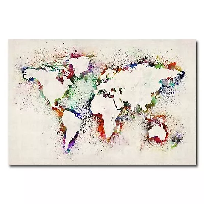 World Map - Paint Splashes By Michael Tompsett 22x32-Inch Canvas Wall Art • $87.48