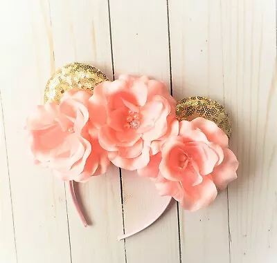 Pink And Gold Minnie Mouse Inspired Headbandfirst BirthdayMickeygold Ears • $10.50