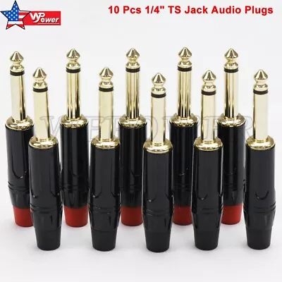 10Pcs 1/4  6.35mm TS Mono Metal Male Plug Audio Guitar Cable Jack Connector • $16.81