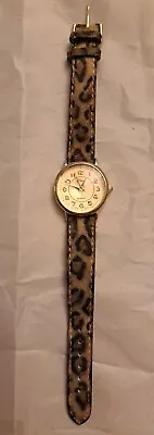 Vivani Womens Quartz Watch Leather Cheetah/Leopard Print Band Goldtone WORKS EUC • $6.99