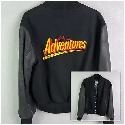 Disney Magazine Wool Blend Leather Bomber Jacket Mens Small Black SUZIE • $89.99