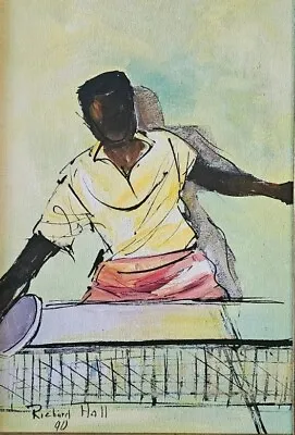 1990 Signed Richard Hall Jamaican Ping Pong Table Tennis Player Painting • £1508.01