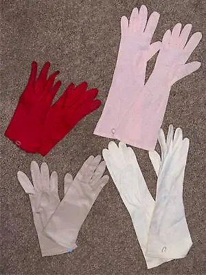 Vtg Womens 7 Cotton Suede Like Knit Pattern Pink White Red Cuff Gloves Lot • $26