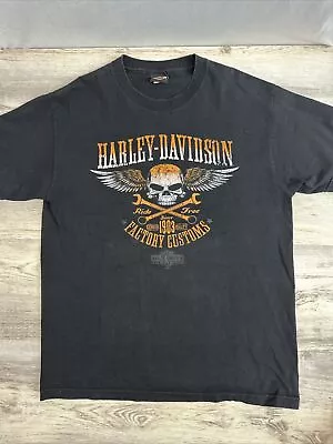 Harley-Davidson Black T Shirt Mason Ohio Powder Keg Skull Crossbones Wrenches LG • $19.99