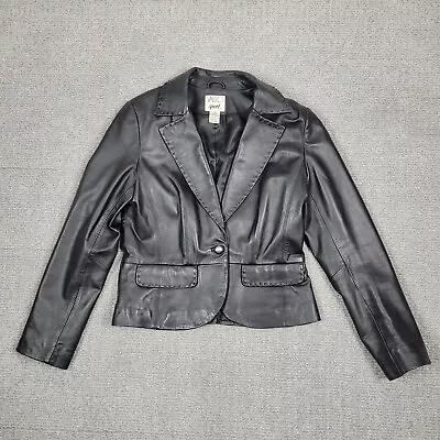 VAKKO SPORT Cropped Button Front Leather Jacket Black Size 12 • $39.99