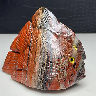 Natural Crystal Mineral Specimen.Red Jasper. Hand-carved Fish.Sculpture.Gift.QK • $10.50