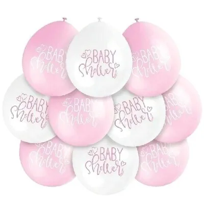 10 Baby Shower Balloons  - Pink & White Party Decorations - Girl - Fast Dispatch • £2.89