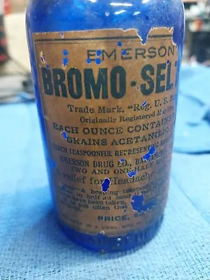 Vintage Cobalt Blue Bromo-Seltzer Bottle • $19.95