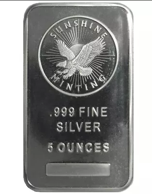 NEW 5 Oz Silver Bar .999 Fine - Sunshine Mint (Mint Mark SI) BU - FREE SHIPPING  • $155