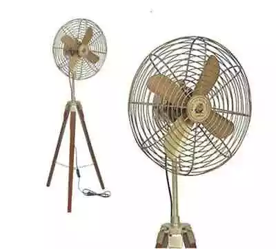 Brass Electric Fan With Wooden Tripod Stand Home Decor Table Fan Antique Handmad • $173.44