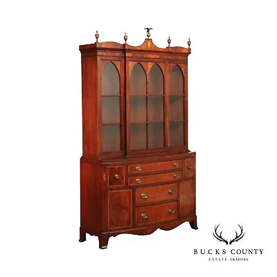 Federal Style Inlaid Mahogany China Cabinet Bookcase • $2795