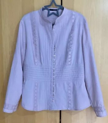 Moda Pale Dusky Pink Victoriana Style Mandarin Collar Long Sleeve Blouse UK 12 • £6.50