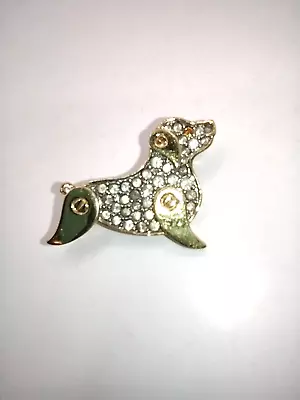 Vintage Monet Rhinestone Dog Brooch Dachshund Hound Dog Gold Tone 1.25 Inch • $12.99