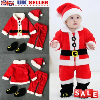 4PCS Baby Christmas Costume Santa Claus Fancy Dress Cosplay Outfits Set • £7.19
