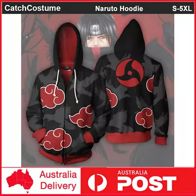 Naruto Akatsuki Zipper Hoodie Uchiha Itachi Anime Cosplay Sweatshirt Jacket Coat • $38.69