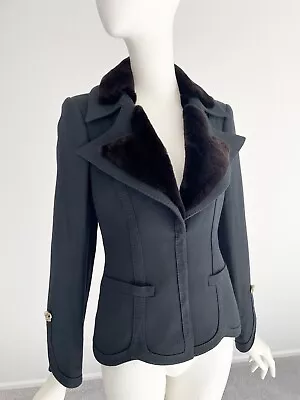 Roberto Cavalli 2006 Black Blazer Jacket With Brown Sheared Mink Collar Inlay • $398.86