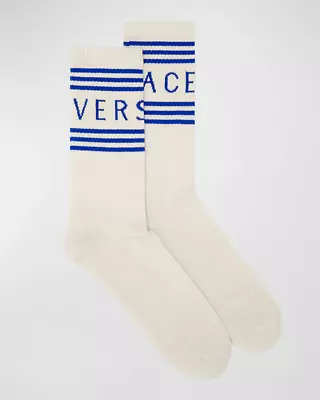 Authentic VERSACE Athletic Socks  Large Blue Trim   NWT $125 • $49.50