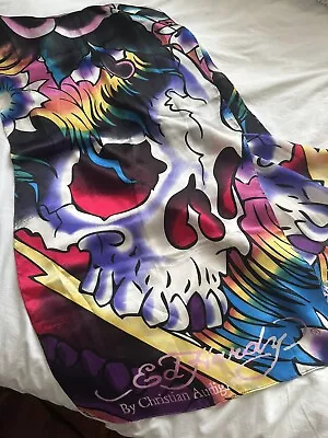 Ed Hardy By Christian Audigier 100% Silk Scarf Skulls Roses Multicolored • $59