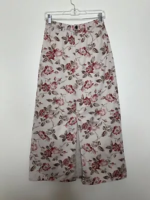 Vintage Eddie Bauer Women Maxi Skirt Size 6 Tan Pink Rose Modest Slit  ALine • $24.99
