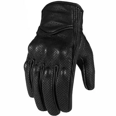 Genuine Leather Motorcycle Gloves Perforated Full Finger Touch Scree M L XL XXL • $19.95