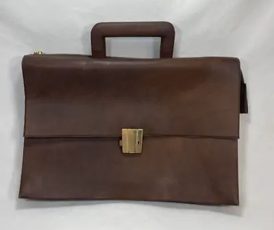 Vintage Brown Faux Leather Briefcase Portfolio Bag Attache Zipper Case W/Handles • $39.99