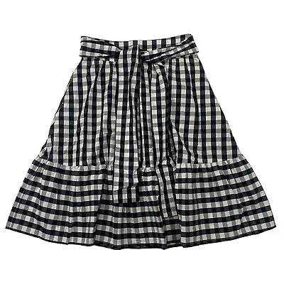 J Crew Factory Black & White Gingham Plaid A-Line Midi Skirt Belt  100% Cotton 0 • $33.99