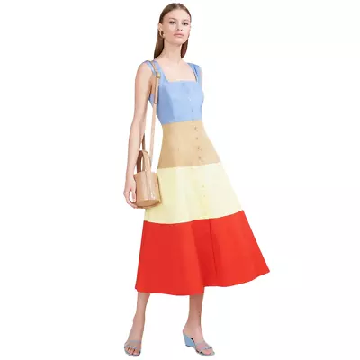 Staud Ariel Color Block Button Front Sleeveless Midi Dress Size 2 $285 • $89.99