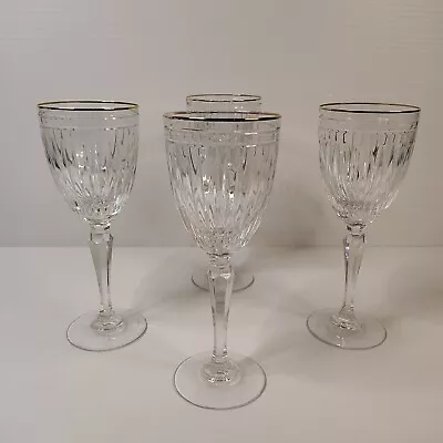 MARQUIS BY WATERFORD Set Of 4 HANOVER GOLD Rim Crystal Wine Glasses/Goblets • $68.99