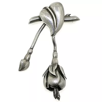 Antonio Pineda Taxco Mexican Sterling Silver Dangling Fuchsia Pin • $475