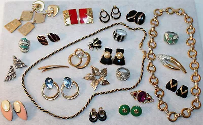 VTG To Modern Fashion Jewelry Mixed Lot 24 Pcs.  Earrings Chains Brooches Rings • $20