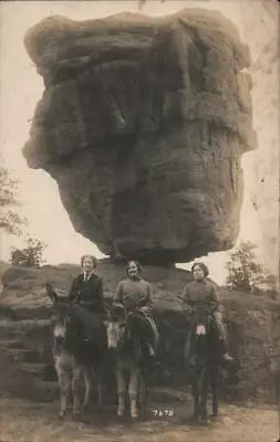 1912 RPPC Manitou SpringsCO Women On Mules In Front Of Balanced Rock Donkeys • $19.99