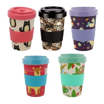 Reusable Biodegradable Bamboo Cup Tea Coffee Travel Mug 400ml - Various Designs • £7.99