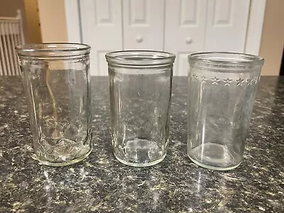 Lot Of 3 - Vintage Jelly Jars Juice Clear Glass One Raised Stars Around The Rim • $12.99