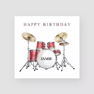 Personalised Handmade Drum Birthday Card For Son Grandson Drummer Birthday Gift • £3.85