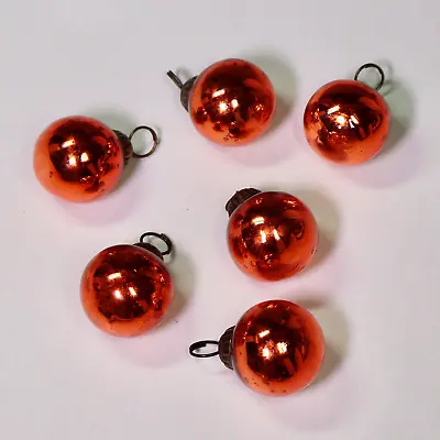 Dark Orange Halloween Vintage Mercury Glass Style Miniature Ornaments Set Of 6 • $17.95