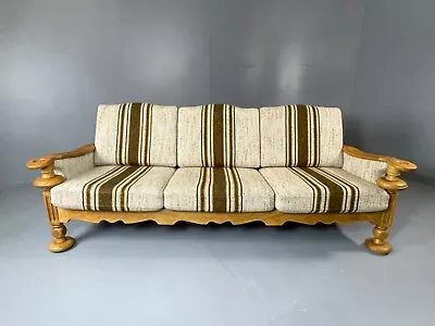 EB4640 Danish Late 20th Century Oak Framed 3 Seater Sofa In Wool Retro V3SS • £425