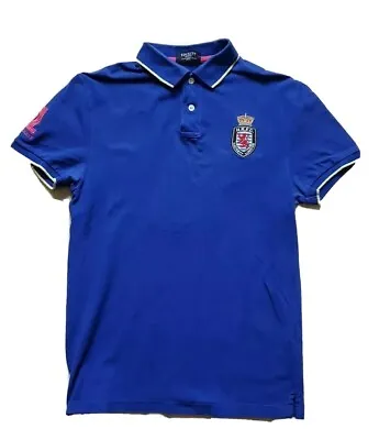 HACKETT Polo Shirt Mens S HRFC Crest Royal Blue Cotton No 1 Authentic • £21.95