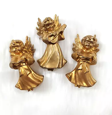 3 Vintage Gold Plastic Angel Christmas Floral Picks Figurines 2.75  • $13.56