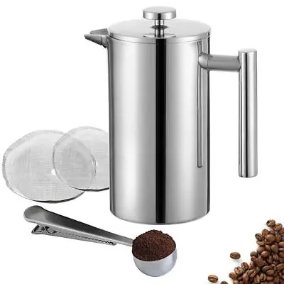 French Press Tea Coffee Maker Cafetiere Plunger 3/8 Cup Steel Jug Spoon 350ml 1l • £24.99