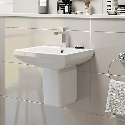 £79.92 • Buy Wall Mounted Basin & Semi-Pedestal 460mm One Tap Hole Bathroom Sink Ceramic