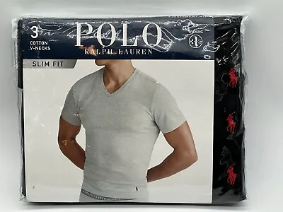 New 3 Pack Mens Ralph Lauren Polo Classic Fit Cotton V-neck T Shirt Small Black • $24.99