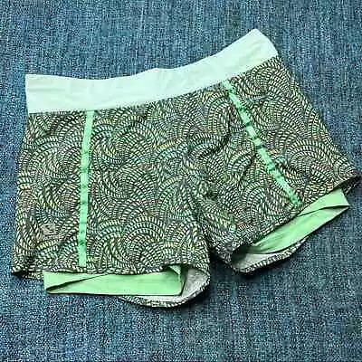 Salomon Actilite Green Pattern Running Shorts Size Small Built In Under Shorts • £24.12