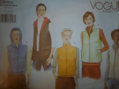 Vogue Sewing Pattern   2450   Cut To Size 14  Basic Design For Jerkin (vest) • £4.99