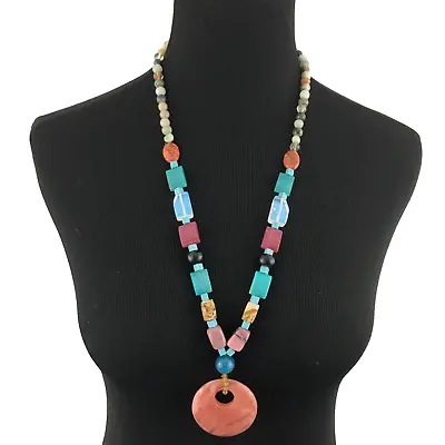 MIXED Semiprecious Stone Necklace - Chunky Multicolor Shape Beads Donut Pendant • $35
