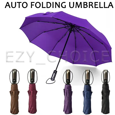 $13.69 • Buy Automatic Folding Umbrella Windproof Auto Open Compact With 10Ribs Fiberglass AU