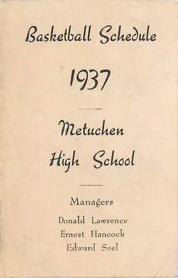 Basketball Schedule Metuchen High School Metuchen New Jersey NJ 1937 • $12.95