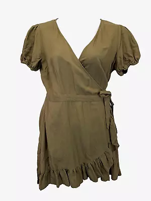 Tigerlily Khaki Summer Linen Midi Dress Size 14 • $56.99