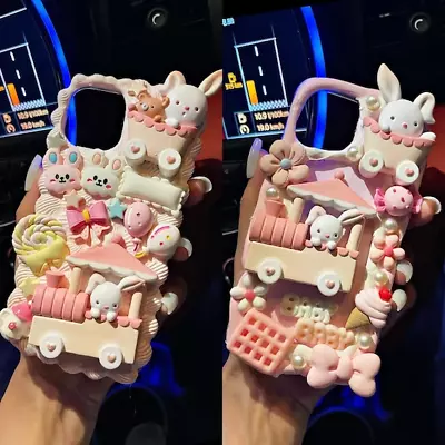 Decoden Phone Case DIY Kit Kawaii Rabbit Train Carriage Flower Candy Pearl Charm • $23.30